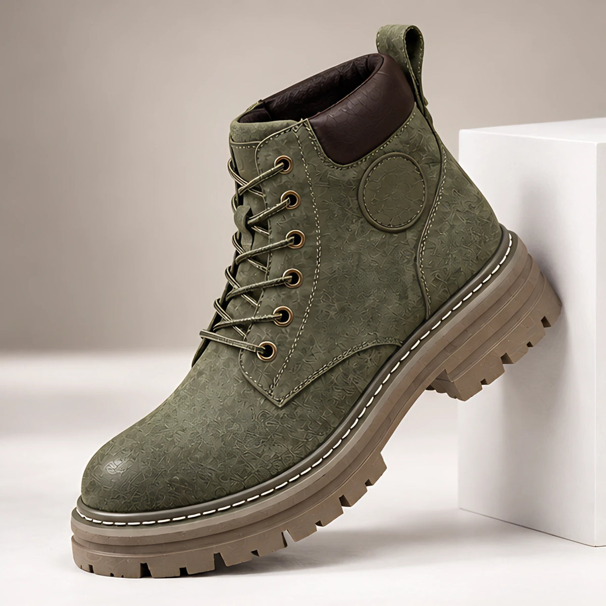 Elin Women's Lug-Sole Lace-Up Boots - Dark Green - Women's Footwear > Boots > Lace-Up Ankle Boots - Hendlys - Image 1