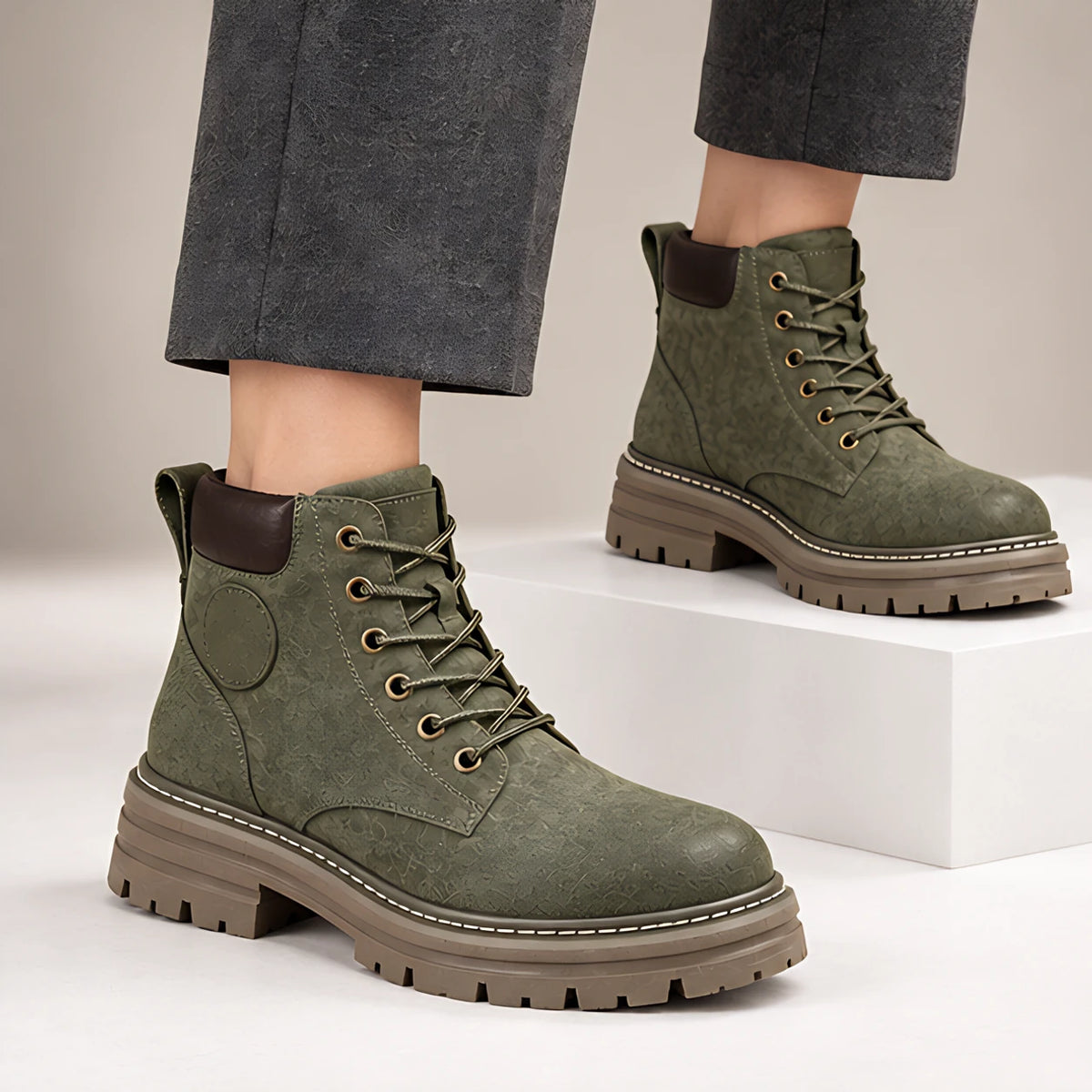 Elin Women's Lug-Sole Lace-Up Boots - Dark Green - Department: Women - Hendlys - Image 3