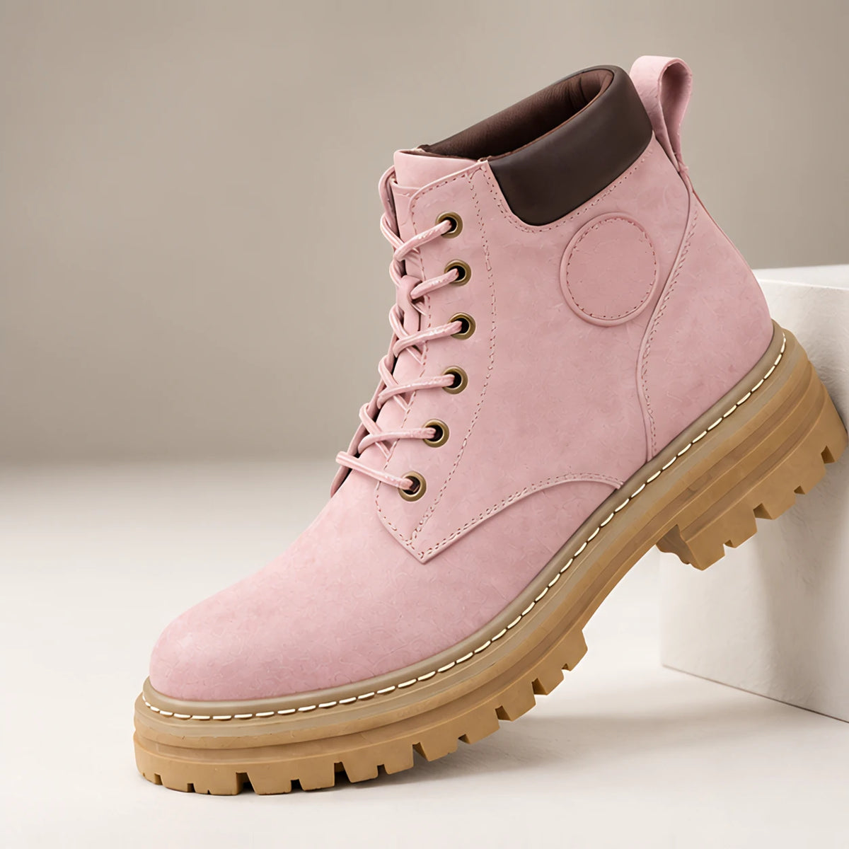 Elin Women's Lug-Sole Lace-Up Boots - Pink - Women's Footwear > Boots > Lace-Up Ankle Boots - Hendlys - Image 1