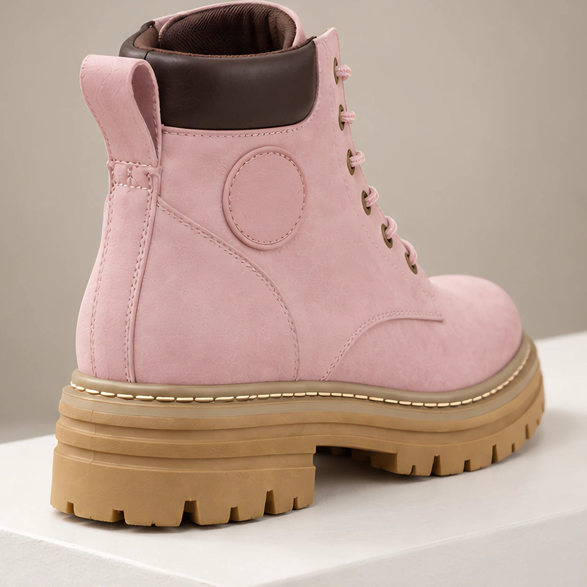 Elin Women's Lug-Sole Lace-Up Boots - Pink - Footwear Style: Boots - Hendlys - Image 4