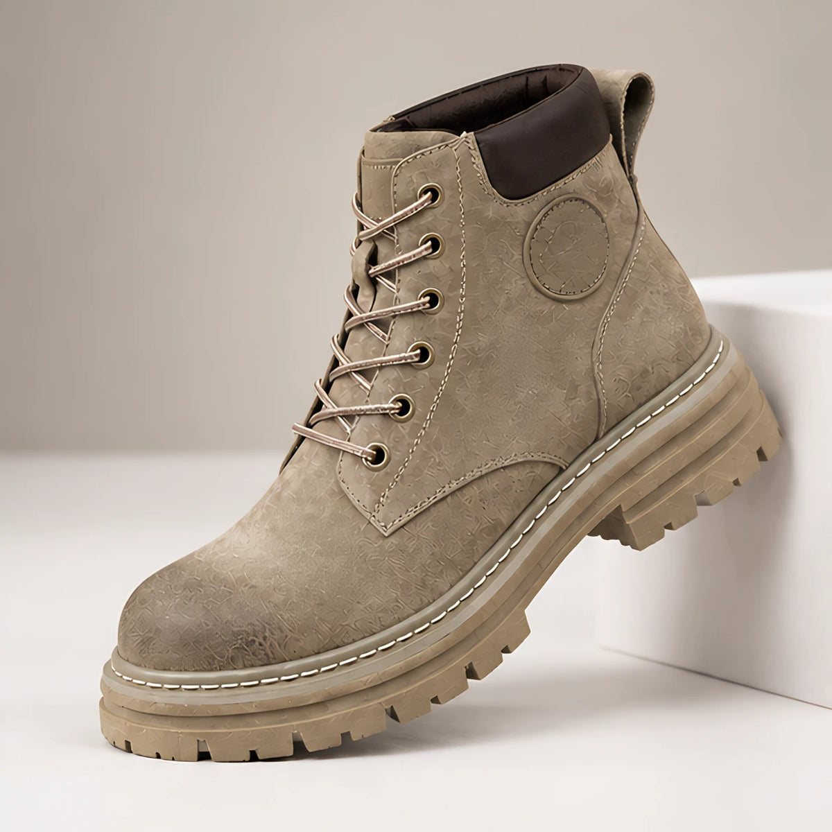 Elin Women's Lug-Sole Lace-Up Boots - Khaki - Women's Footwear > Boots > Lace-Up Ankle Boots - Hendlys - Image 1