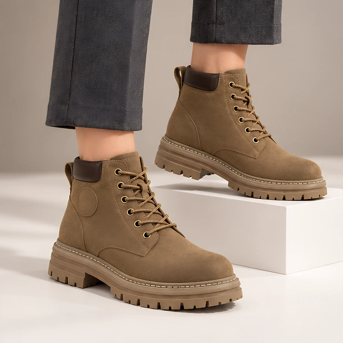 Elin Women's Lug-Sole Lace-Up Boots - Brown - Department: Women - Hendlys - Image 3