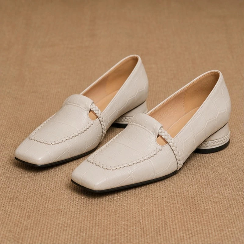 Eliora Square-Toe Leather Loafers - Bone - women's heels - Hendlys - Image 4
