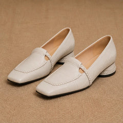 Eliora Square-Toe Leather Loafers - Bone - women's heels - Hendlys - Image 4