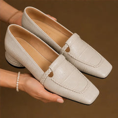 Eliora Square-Toe Leather Loafers - Bone - female - Hendlys - Image 5
