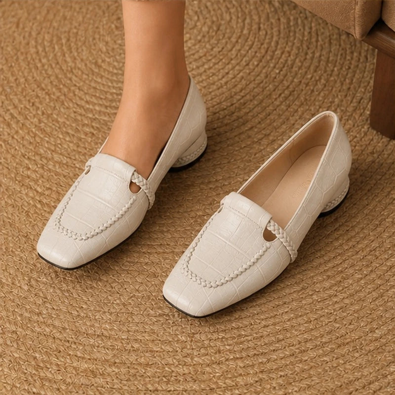Eliora Square-Toe Leather Loafers - Bone - leather loafer - Hendlys - Image 2