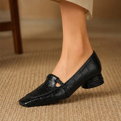 Eliora Square-Toe Leather Loafers - Black - Women's Footwear > Loafers > Low Heel Loafers - Hendlys - Image 1