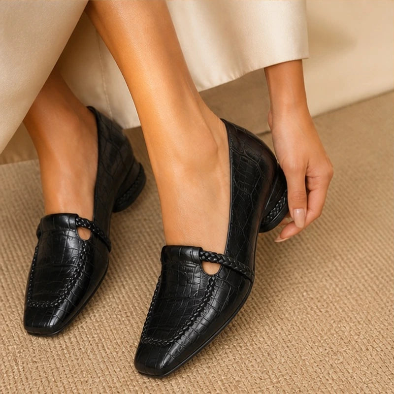 Eliora Square-Toe Leather Loafers - Black - leather loafer - Hendlys - Image 2