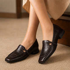 Eliora Square-Toe Leather Loafers - Espresso - women's heels - Hendlys - Image 4