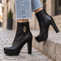 Eliska Women's Block-Heel Leather Ankle Boots - Black - ankle boots - Hendlys - Image 2