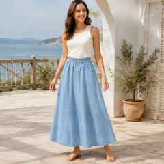 Eliza Flowing Midi Skirt - Light Blue - Women's Clothing > Skirts > A-Line Midi Skirts - Hendlys - Image 1