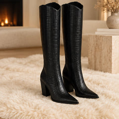Elodie Women's Pointed-Toe Knee-High Boots - Black - boots for women - Hendlys - Image 3
