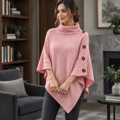 Elowyn Women's Turtleneck Cape Sweater - Pink - Women's Clothing > Sweaters & Cardigans > Cape Sweaters - Hendlys - Image 1