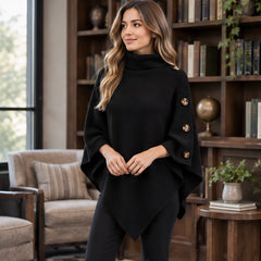 Elowyn Women's Turtleneck Cape Sweater - Black - Women's Clothing > Sweaters & Cardigans > Cape Sweaters - Hendlys - Image 1