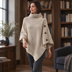 Elowyn Women's Turtleneck Cape Sweater - Beige - Women's Clothing > Sweaters & Cardigans > Cape Sweaters - Hendlys - Image 2