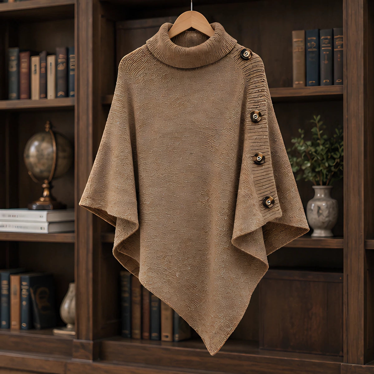 Elowyn Women's Turtleneck Cape Sweater - Khaki - female - Hendlys - Image 3