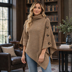 Elowyn Women's Turtleneck Cape Sweater - Khaki - Women's Clothing > Sweaters & Cardigans > Cape Sweaters - Hendlys - Image 1