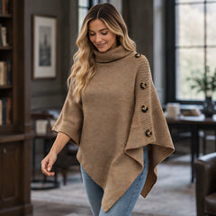 Elowyn Women's Turtleneck Cape Sweater - Khaki - Women's Clothing > Sweaters & Cardigans > Cape Sweaters - Hendlys - Image 2
