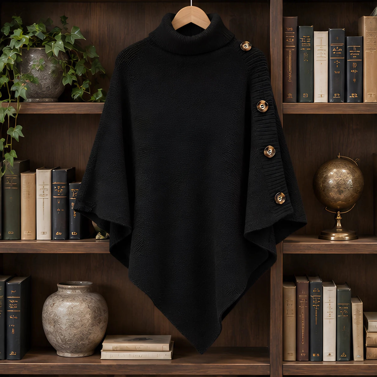 Elowyn Women's Turtleneck Cape Sweater - Black - female - Hendlys - Image 3