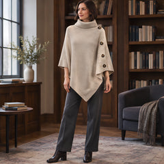 Elowyn Women's Turtleneck Cape Sweater - Beige - Women's Clothing > Sweaters & Cardigans > Cape Sweaters - Hendlys - Image 1
