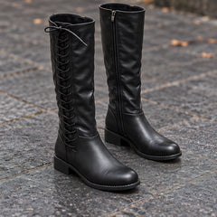 Eugenia Women's Lace-Up Knee-High Riding Boots - Jet - female - Hendlys - Image 3