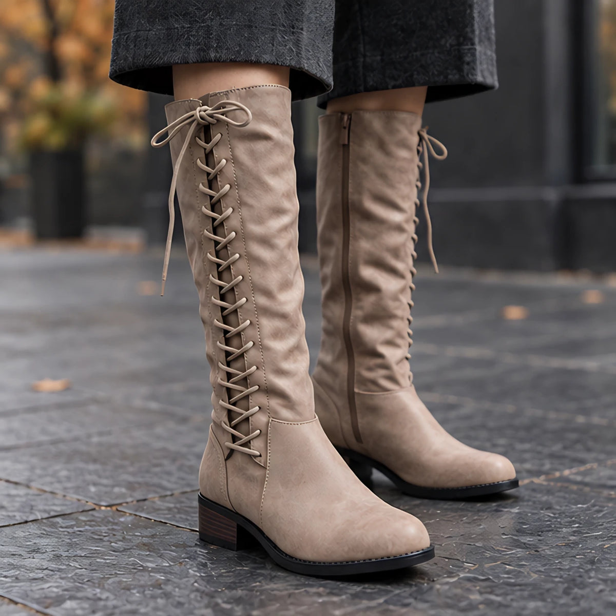 Eugenia Women's Lace-Up Knee-High Riding Boots - Mink - Women's Footwear > Boots > Knee-High Riding Boots - Hendlys - Image 1