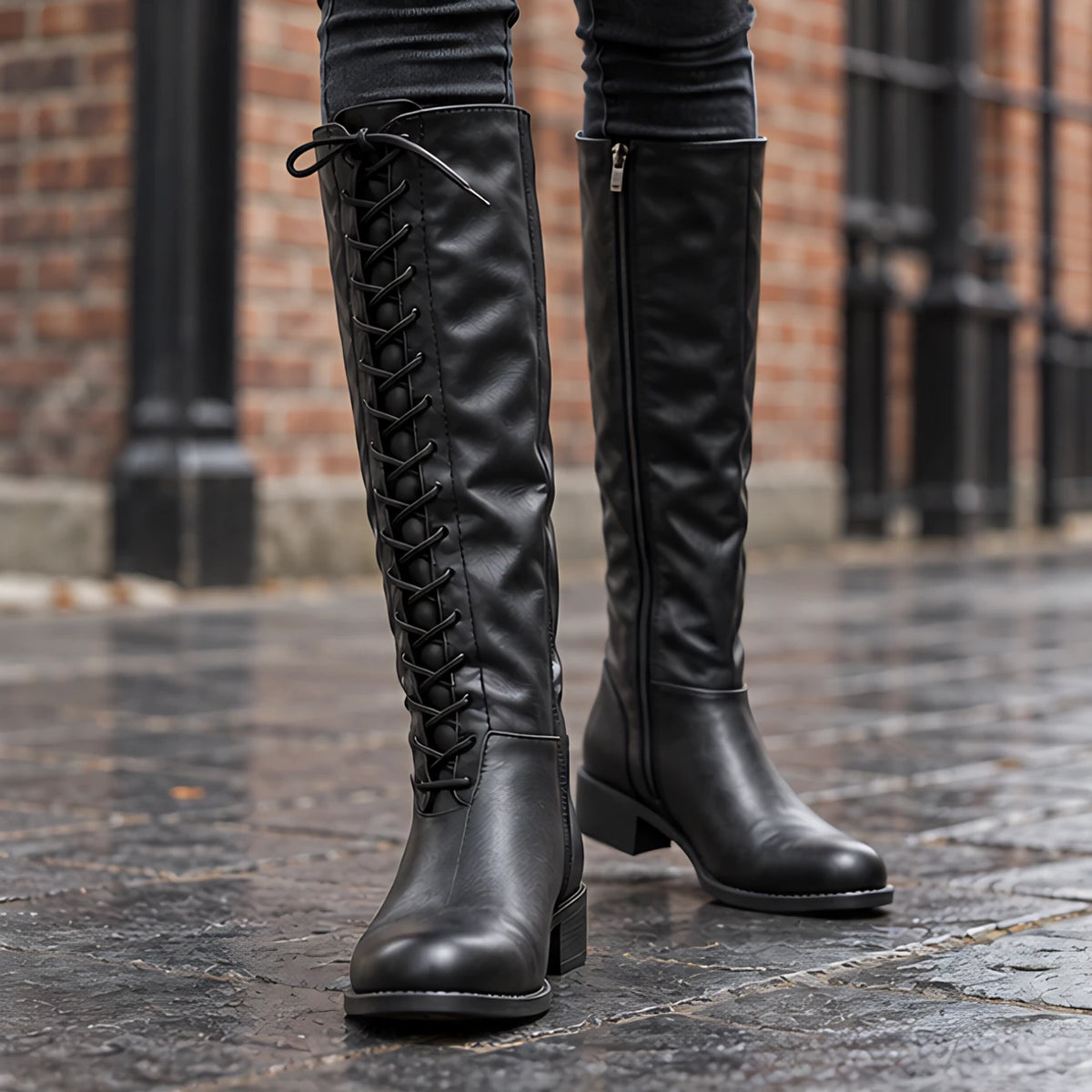 Eugenia Women's Lace-Up Knee-High Riding Boots - Jet - Women's Footwear > Boots > Knee-High Riding Boots - Hendlys - Image 1