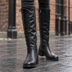 Eugenia Women's Lace-Up Knee-High Riding Boots - Jet - Women's Footwear > Boots > Knee-High Riding Boots - Hendlys - Image 1