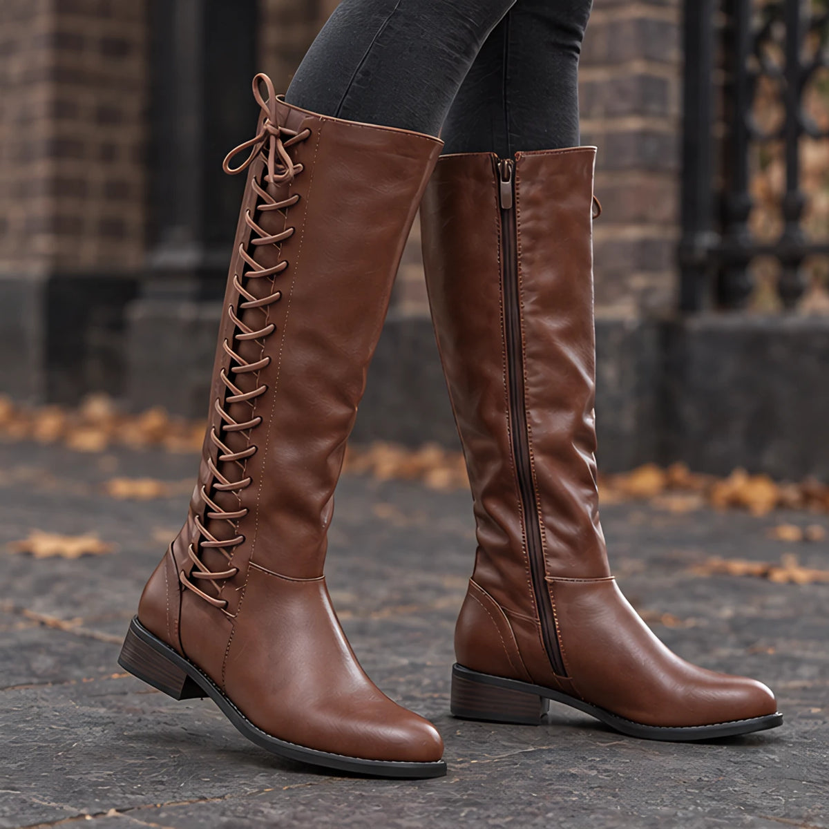 Eugenia Women's Lace-Up Knee-High Riding Boots - Cognac - Women's Footwear > Boots > Knee-High Riding Boots - Hendlys - Image 2