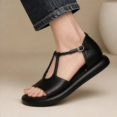 Evania Braided T-Strap Leather Sandals - Black - apparel - Hendlys - Image 2