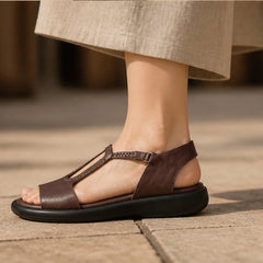 Evania Braided T-Strap Leather Sandals - Brown - apparel - Hendlys - Image 2