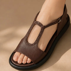 Evania Braided T-Strap Leather Sandals - Brown - Sandals - Hendlys - Image 3