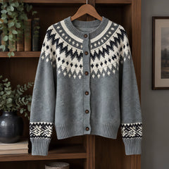 Evelia Women's Fair Isle Yoke Cardigan - Grey - ai-processed - Hendlys - Image 3
