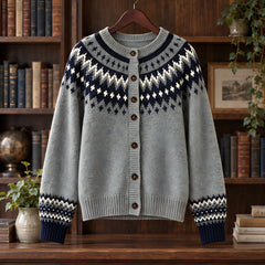 Evelia Women's Fair Isle Yoke Cardigan - Navy - ai-processed - Hendlys - Image 3