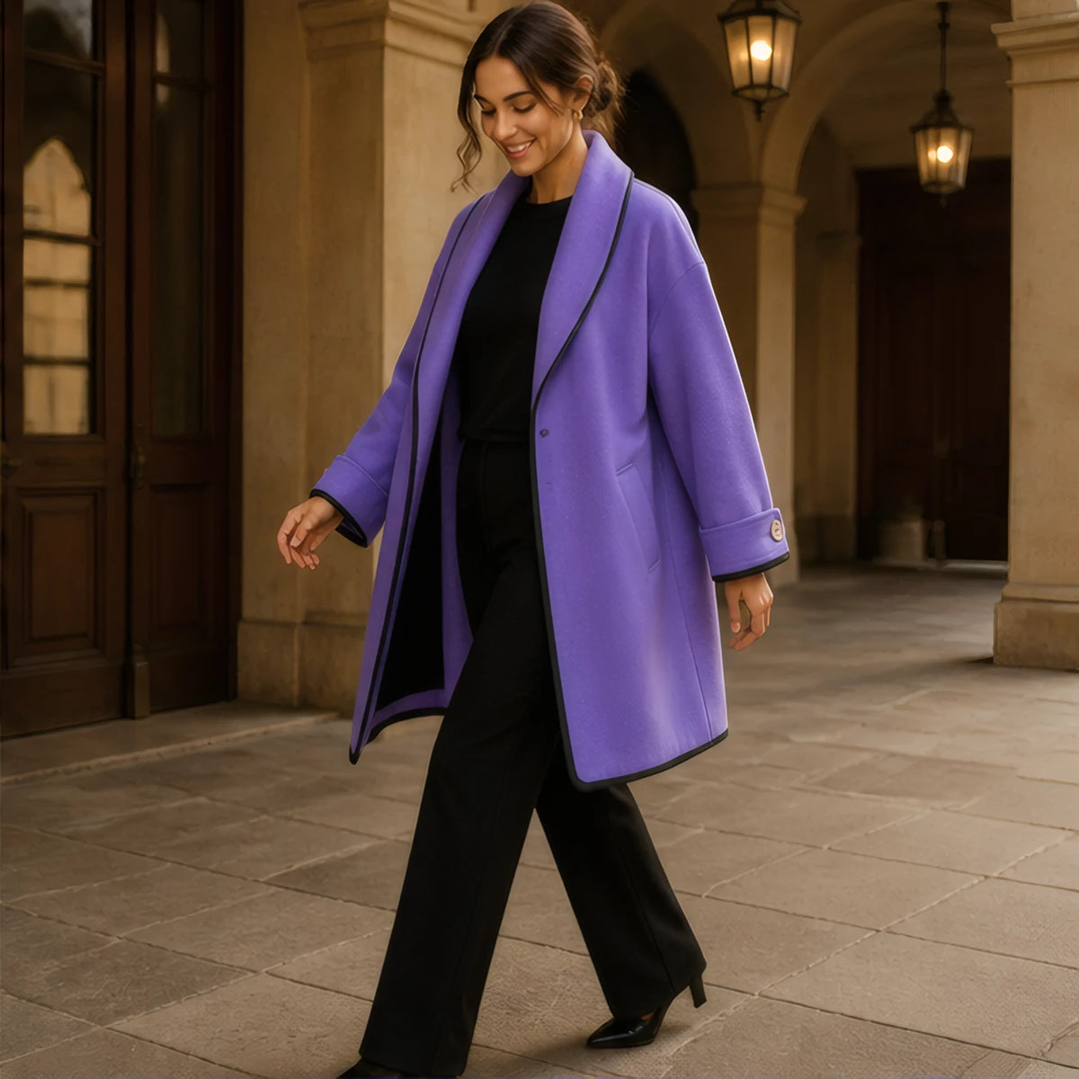 Evelina Oversized Shawl-Collar Wool Coat - Purple - Catalog Group: Clothing - Hendlys - Image 2