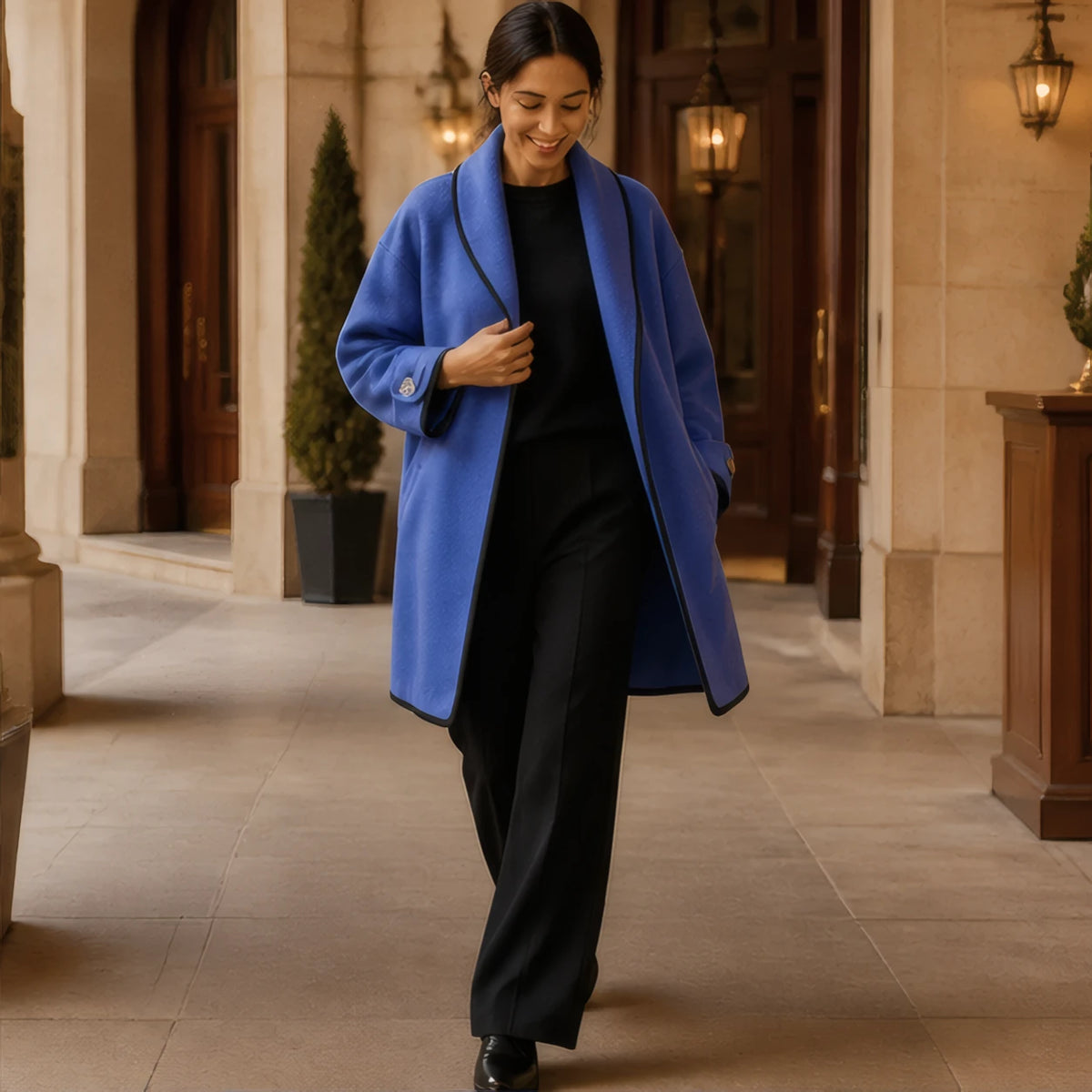 Evelina Oversized Shawl-Collar Wool Coat - Blue - Department: Women - Hendlys - Image 3