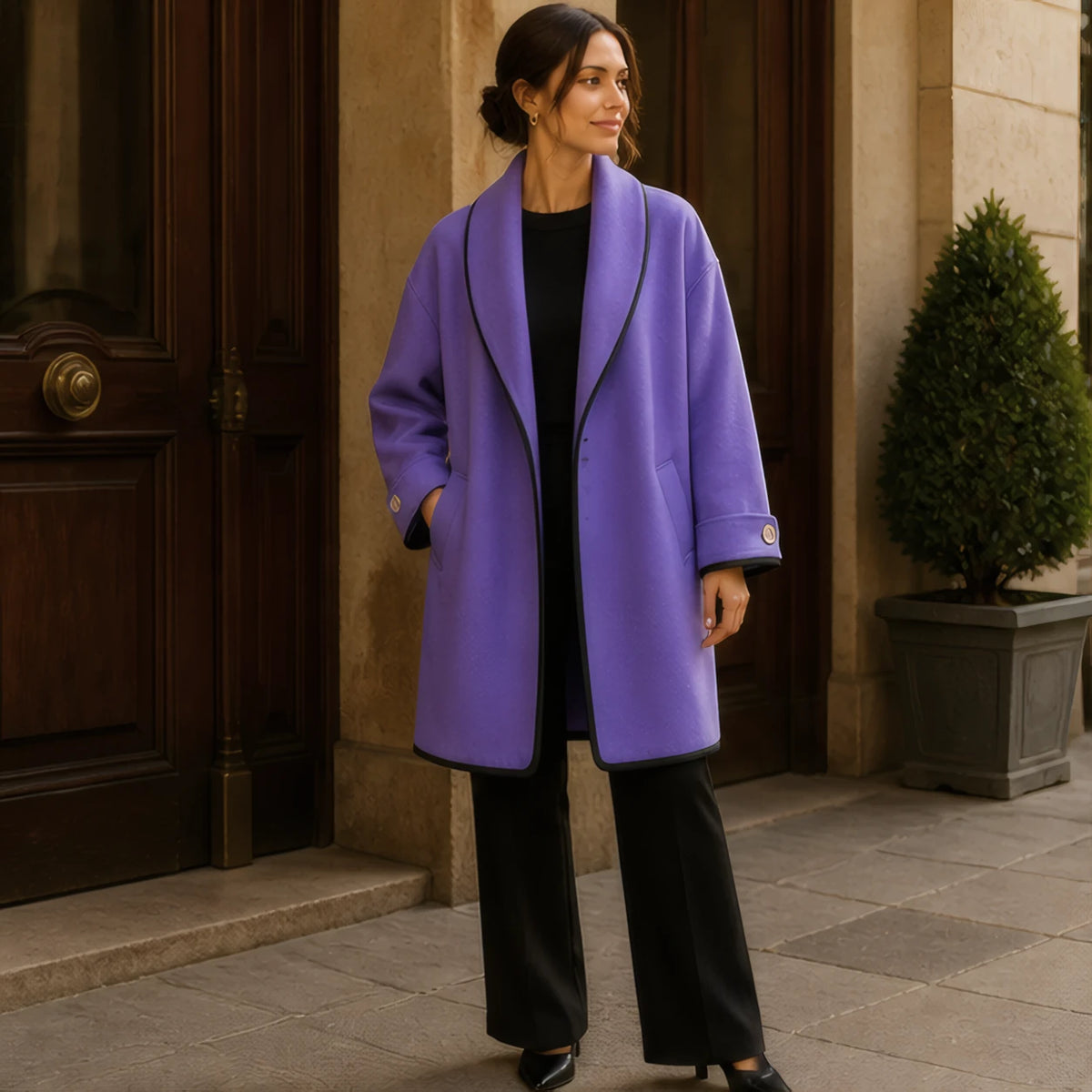 Evelina Oversized Shawl-Collar Wool Coat - Purple - Women's Clothing > Outerwear > Coats - Hendlys - Image 1
