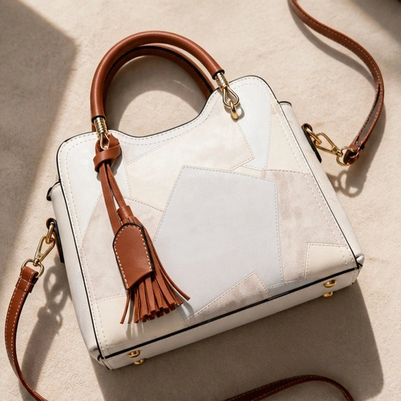 Evelisse Panelled Structured Top-Handle Handbag - Bone - Women's Accessories > Structured Top-Handle Handbags - Hendlys - Image 1