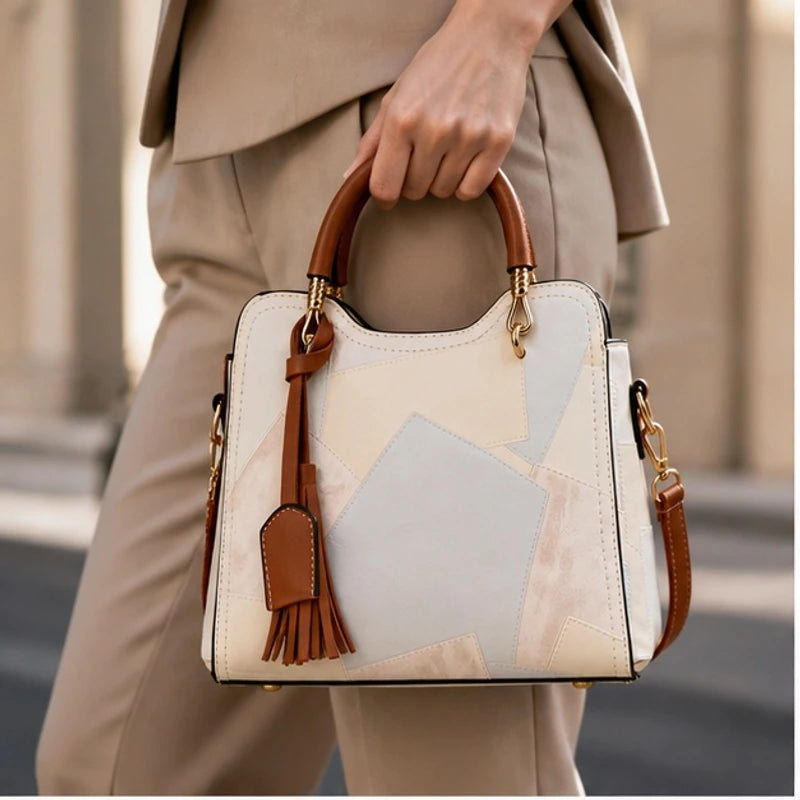Evelisse Panelled Structured Top-Handle Handbag - Bone - Women's Accessories > Structured Top-Handle Handbags - Hendlys - Image 2