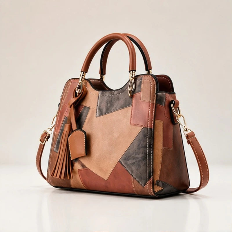Evelisse Panelled Structured Top-Handle Handbag - Umber - Women's Accessories > Structured Top-Handle Handbags - Hendlys - Image 1