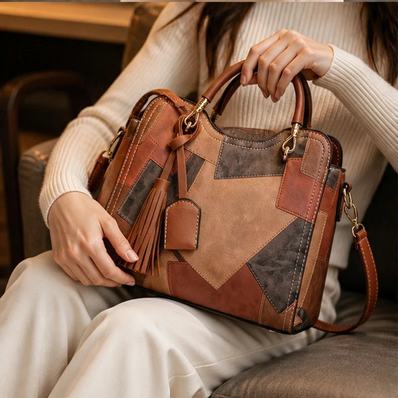 Evelisse Panelled Structured Top-Handle Handbag - Umber - women's accessories - Hendlys - Image 4