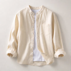 Amalfi Linen Mandarin Collar Shirt - Apricot - Shirt - Hendlys - Image 1