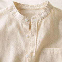 Amalfi Linen Mandarin Collar Shirt - Apricot - linen shirt - Hendlys - Image 3