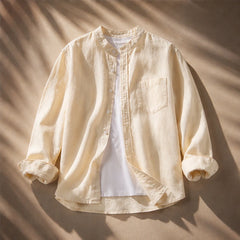 Amalfi Linen Mandarin Collar Shirt - Apricot - mandarin collar - Hendlys - Image 4