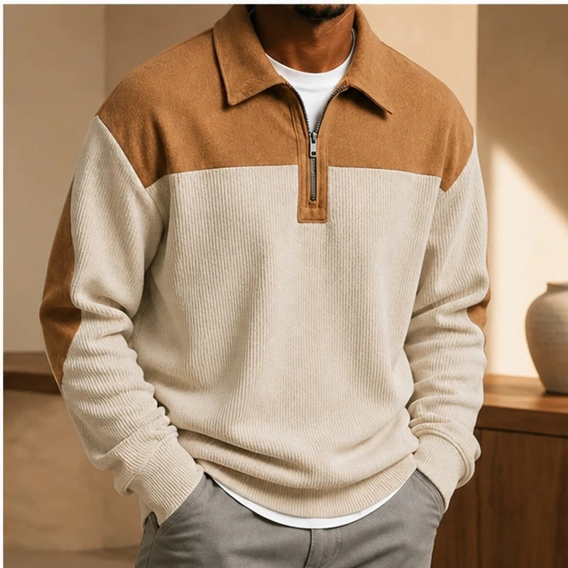 Farron Textured Colorblock Polo Sweater - Off-White - Clothing > Sweaters & Cardigans > Quarter-Zip Polo Sweaters - Hendlys - Image 1
