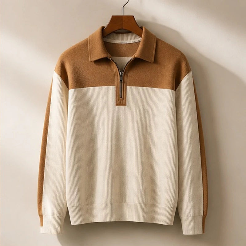 Farron Textured Colorblock Polo Sweater - Off-White - Clothing > Sweaters & Cardigans > Quarter-Zip Polo Sweaters - Hendlys - Image 2