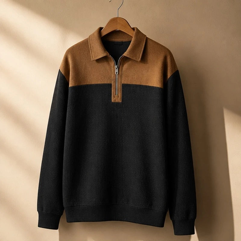 Farron Textured Colorblock Polo Sweater - Black - Clothing > Sweaters & Cardigans > Quarter-Zip Polo Sweaters - Hendlys - Image 2