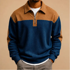 Farron Textured Colorblock Polo Sweater - Blue - Clothing > Sweaters & Cardigans > Quarter-Zip Polo Sweaters - Hendlys - Image 1