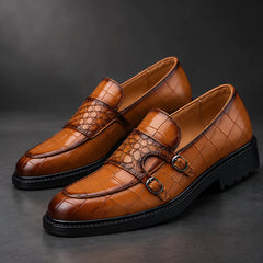 Ferrano Men's Croc-Embossed Double Monk Loafers - Cognac Brown - Men's Footwear > Dress Shoes > Double Monk Strap Loafers - Hendlys - Image 1