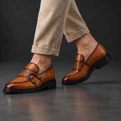 Ferrano Men's Croc-Embossed Double Monk Loafers - Cognac Brown - male - Hendlys - Image 4